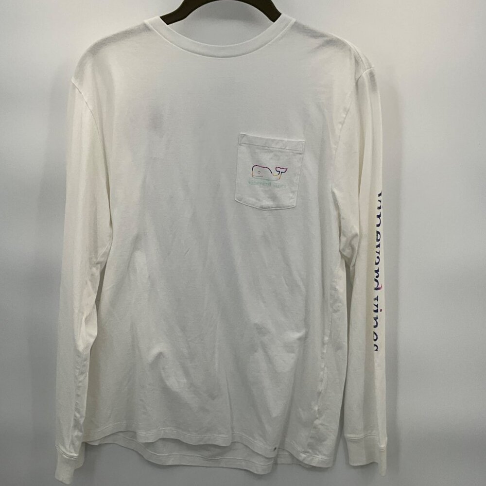 Vineyard Vines Mens XL White Long Sleeve Graphic Whale Pocket Tee‎ 100% Cotton